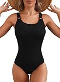 Herseas Women's One Piece Swimsuit Knit Ribbed Padded O Ring Wide Straps One-Piece Bathing Suit 2026 Beach Outfits Black Small