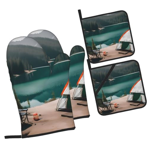 Lot de 4 gants de cuisine Serenity Lake imperméables pour four et camping - 4