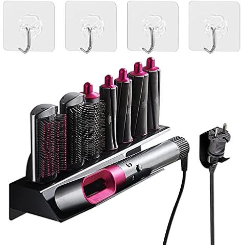 BURNTOP Wall Mount Holder for Dyson Airwrap Styler Supersonic Hair Dryer, Perforat Install or Nail-Free, Organizer for Storage Attachments, Rack for Accessories Nozzles Barrels Brushes Cover