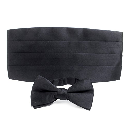 Adult Solid Poly Satin - Bow Tie and Cummerbund Sets , Black