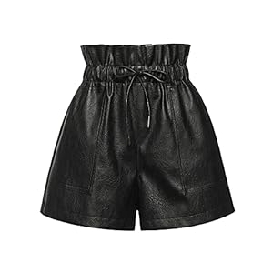 QIANXIZHAN Women’s Leather Shorts, Faux High Waisted Wide Leg Sexy Shorts Black M