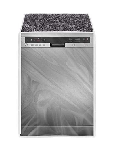 Image of Classic Dishwasher Cover Suitable for Voltas Beko of 12, 13, 14 and 15 Place Setting (63cmsX63cmsX81cms, Black Flower)