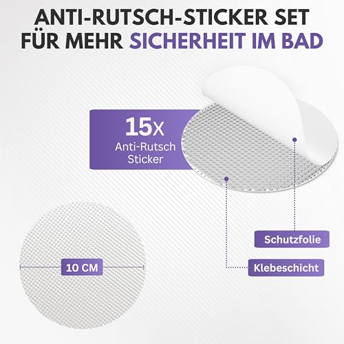 Filzada® 15x Anti Rutsch Dusche - Ø 10 cm Rund Transparent - Anti Rutsch Badewanne - Selbstklebende Antirutsch Pads Dusche - Antirutsch Dusche Aufkleber - Antirutsch Badewanne