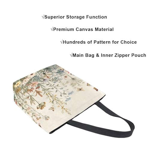 Extra Large Shoulder Tote Bag for Beach Travel Weekender Gym Vintage Wildflowers Butterfly Red Pink Beige Reusable Grocery Canvas Shopping Bag4