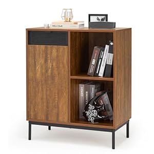 Mondeer Sideboard, Storage Cabinet with 1 Door and Adjustable Shelves for Living Room Dining Room Hallway, Industrial Style, Rustic Brown and Black, W72.5 x H88 x D40 cm