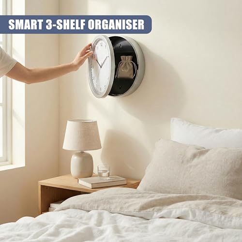 GEEZY Secret Wall Clock Safe with Hidden Compartment - Battery Operated Analogue Timepiece with 3 Shelf Stash Box - Storage for Jewellery, Cash, Keys, Medicine & Valuables - Image 2