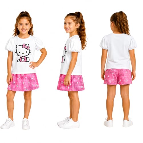 Image of Hello Kitty Girls Skort Set - 2 Piece Graphic Crewneck Top and Short Skort Cute Outfit Set (Sizes: 2T-12)