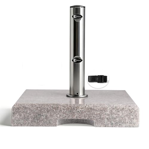 Sunula Granit Sonnenschirmständer für Balkon & Garten Stabiler 25kg Sockel mit Edelstahlrohr für Schirme bis 22-38mm | Quadratische Terrassenplatte 38x38cm