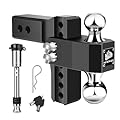 METOWARE Adjustable Trailer Hitch - Aluminum Tow Hitch Fits 2.5-Inch Receiver - Heavy Duty Drop Hitch with 6-Inch Drop/Rise for Truck (18,000 LBS GTW), Double Stainless Steel Locks & Hitch Pin (Black)