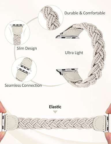 Image of Minyee Compatible with Apple Watch Band Braided 41mm 40mm 38mm 42mm 44mm 45mm 46mm 49mm Women,Solo Loop Stretchy Slim Elastic Woven Cute Bracelet Strap for iWatch Series 10 9 Ultra SE 8 7 6 5 4 3 2 1