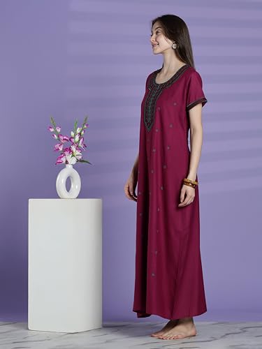 Image of 9shines Label Stylish Alpine Nighty Maxi for Women | Full Length Trendy Nightgown | Premium Nightdress | Nightwear | Heavy Embroidery Nighty with Pockets(2891)