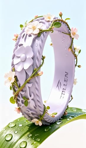 Image of Silicone Wedding Rings for Women 1 /4 /7 Packs -Stackable Silicone Rubber Wedding Bands - Innovative Flower & Vine Collection