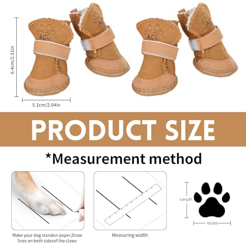 Vulevirtue 4 Stück Schneestiefel Haustiere,Plüsch Hundestiefel,Hunde Schuhe Outdoor,Süße Hundestiefel,Hundeschuhe Pfotenschutz Outdoor,Warme Hundeschuhe Krallenschutz,für Kleine Und Mittlere Hunde