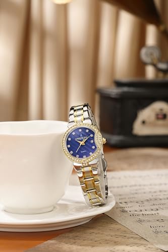 Image of London Fog Crescent Collection Analog Quartz Watch for Women - Round Textured Dial, Crystal-Studded, Diamond-Style Hour Markers, Stainless Steel Strap - LFW20005