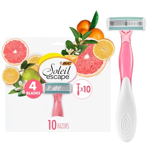 BIC Soleil 4 Escape Scented Women's Disposable Razors, 4 Blades, Comfortable Shave, Citrus Scented Handle Shaving Razors for Women, 10 Count