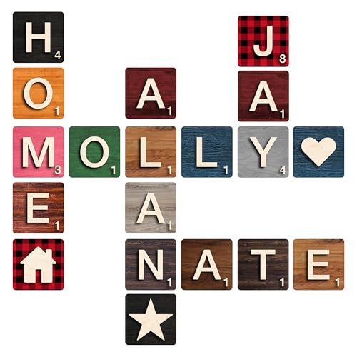 Custom Wooden Scrabble Wall Tiles Personalized Name Letter Board for Home Decor Family Crossword Name Sign Rustic Wood Letter Wall Art Customizable Gift for Housewarming & Holidays