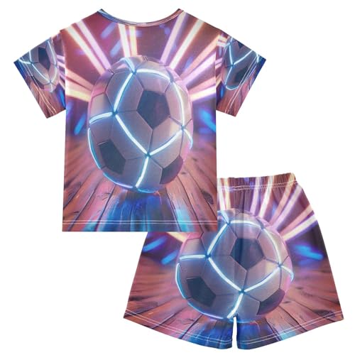 senya Short Sleeve Pajamas Sets Summer Cotton Sleepwear Soccer Blue Light2