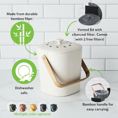 Bamboozle Countertop Compost Bin Kitchen | 1 Gallon | Odorless Composting Bin with Filters | Indoor Compost Bin with Lid | Plant Based Kitchen