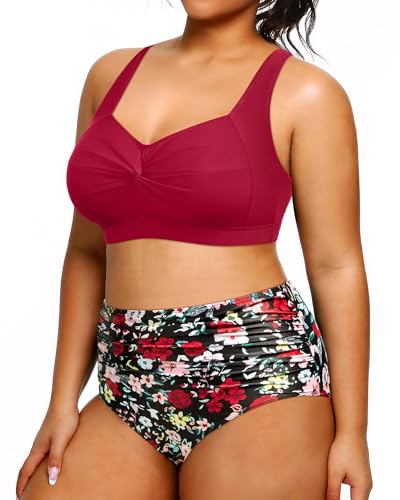 Tempt Me Women Plus Size High Waisted Bikini Set Two Piece Swimsuit Tummy Control Bathing Suits2