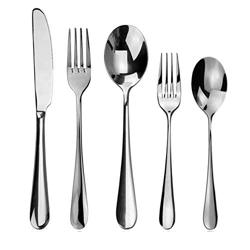 AOOSY カトラリーセット 高品質ステンレス鋼製1人用5点セット スプーン フォーク ナイフ コーヒースプーン ケーキフォーク 大人用 (シルバー, 1人用)
