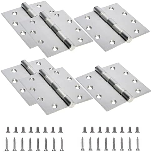 6-Pack Heavy Duty Commercial Door Hinge with Silent Steel Plain Ball Bearing, 4.5 inch X 4.5 inch, Thickness 3 mm Stainless Steel, Square Corners with 48 Screws, Super Bearing Capacity