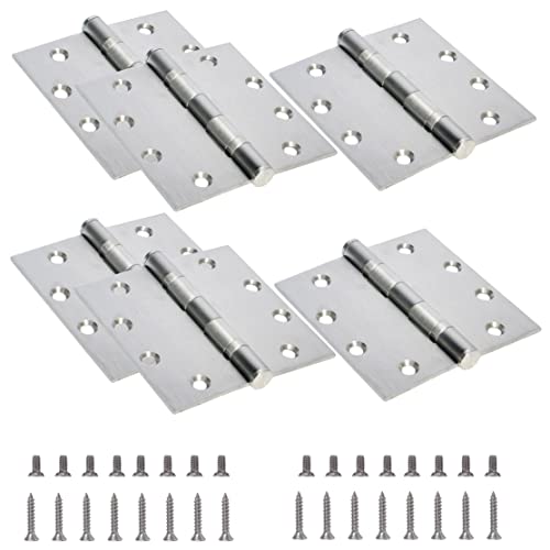 6-Pack Heavy Duty Commercial Door Hinge With Silent Steel Plain Ball Bearing, 4.5 Inch X 4.5 Inch, Thickness 3 Mm Stainless Steel, Square Corners With 48 Screws, Super Bearing Capacity #TOP4