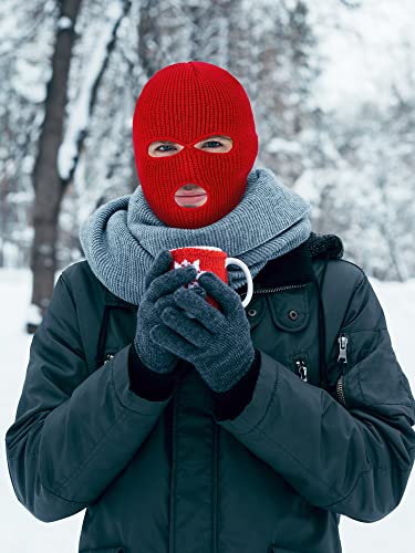 3 Pieces 3 Holes Knitted Full Face Cover Ski Mask Winter Knit Balaclava Outdoor Sports Thermal Ski Cover For Men Women (Light Blue, Pink, Bright Red, Adult Size) #TOP6