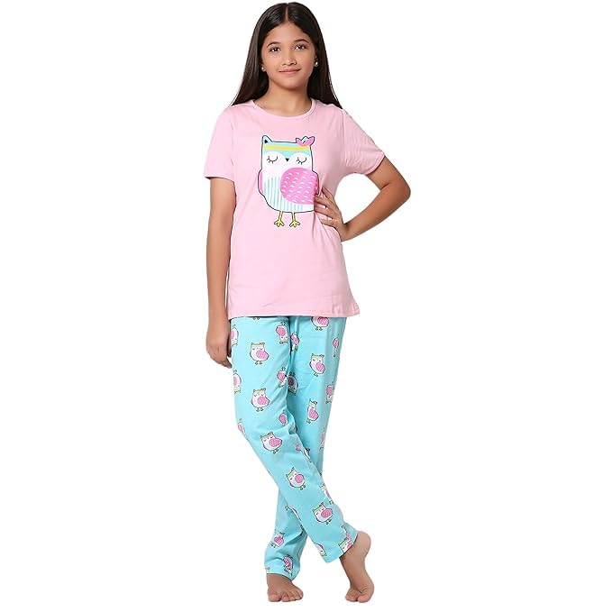 Girls Two Piece Pajama Set Cotton Unicorn | Cartoon Printed Sleepwear