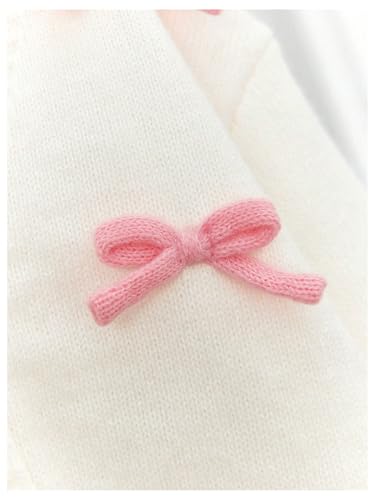 SHENHE Girl's Cute Bow Cardigan Sweater Button Down V Neck Loose Soft Knit Cropped Cardigan4