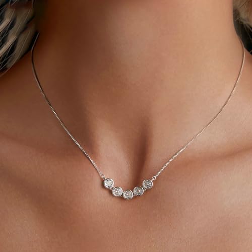 14K Gold Dainty Smile Necklace for Women with Five VVS2 D-Color 1.5ct.t.w. Diamond, Charming Wife Birthday Gift Ideas,16+2"3