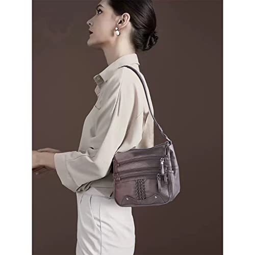 Image of ELDA 10 Pockets Crossbody Purse for Women Medium Pocketbooks Ladies Soft PU Leather Shoulder Bag Ladies Top Handle Satchel