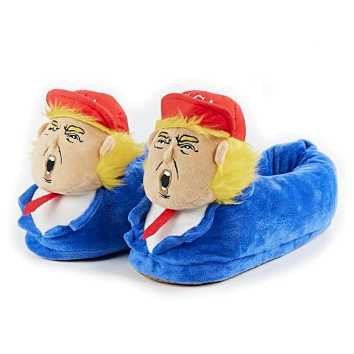 ooohyeah Unisexs Non Slip Fuzzy Novelty Slippers Indoor Funny Cozy House Shoes for Women & Mens Trump Era XL