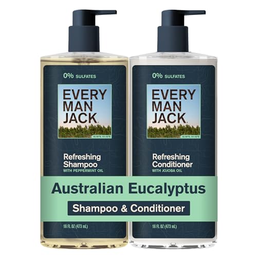Every Man Jack Men's Shampoo and Conditioner Set - Australian Eucalyptus - Made w/Plant Powered Refreshing Ingredients like Peppermint & Jojoba Oil - 16 fl oz (2 Pack)