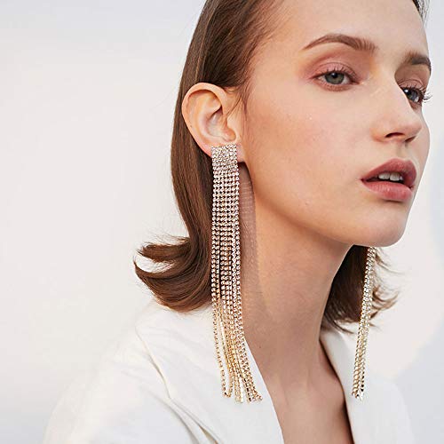 Fxmimior 2555 Fashion Women Long Rhinestones Tassel Earrings Gold Bohemian Long Chain Drop Dangle Earrings Jewelry thumb #3