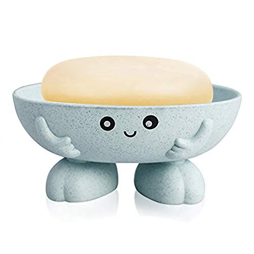 Soap Holder, Cartoon Lovely Soap Box for Bathroom and Kitchen Bathtub Sink Anti-Slip Design Soap Case Cute Soap Dish (Blue)