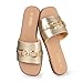 Rihero Gold Flat Sandals for Women Summer Square Open Toe Slides Slip On Fashion Beach Walking Slide Sandals Size 7.5