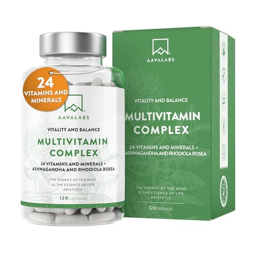Multivitamin Complex with 24 Vitamins and Minerals + Ashwagandha and Rhodiola Rosea - Multivitamin Tablets for Women and Men - with Vitamin C & Vitamin D - Multivitamins and Minerals - 120 Capsules