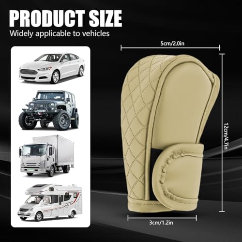 Image of STHIRA Premium PU Leather Car Gear Knob Cover Fashionable Anti-Slip, Durable & Universal Fit Car Gear Cover Protects Against Scratches /Wear, Beige