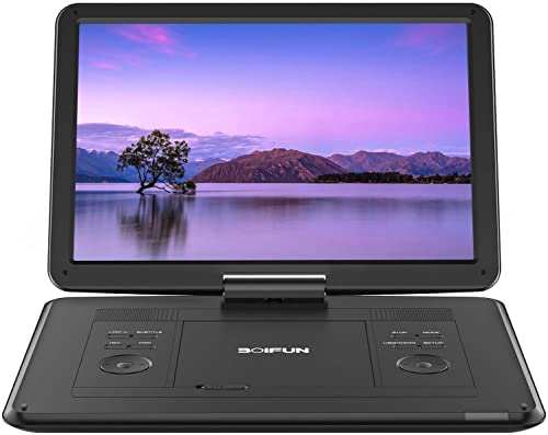 17.5' Portable DVD Player with 15.6' Large HD Screen, 6 Hours Rechargeable Battery, Support USB/SD Card/Sync TV and Multiple Disc Formats, High Volume Speaker, Black