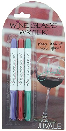 Wine Glass Writer - Drink Marker/Pen - 3 Pack, Metallic Wine Red, Teal, Purple - Holiday Limited Edition by Juvale
