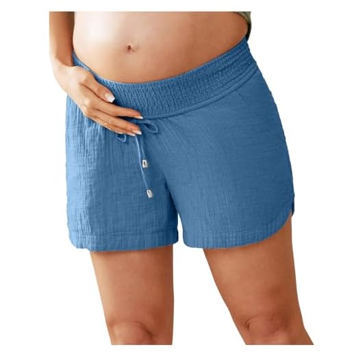 Short Lin Coton Enceinte Grossesse Taille élastique été Short Maternité Chic Pas Cher Shorts Grossesse Femme Large Grande Taille Pantalon Court Femme Confortable (Sky Blue, XXL)