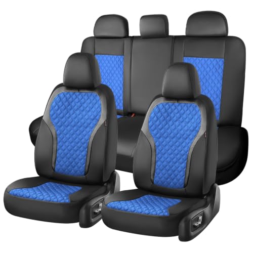 Image of Coverado Car Seat Covers Full Set, Luxury PU Leather Seat Covers for Cars, Carbon Fiber Trim Design, Durable Waterproof Seat Protectors, Automotive Seat Covers Universal Fit Most Cars, BlackBlue