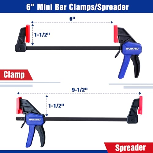 WORKPRO 6" Mini Bar Clamps for Woodworking, One-Handed Clamp/Spreader, Light-Duty Screw-Change F Clamp with 50lbs Load Limit, 2PC - Image 2