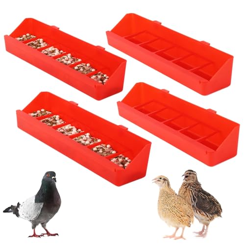TOHONGADON 4 Pack No Mess Quail Feeder Removable 6 Slots Hanging Chicken Feeder Trough Water Trough for Pigeon Parrots Chicks Quail Duck Bird Poultry Animal