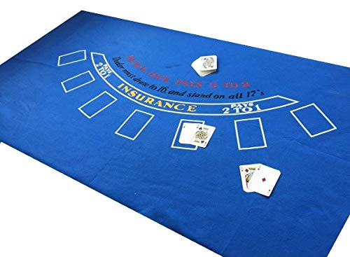 SSTN Ltd Tapis de jeu en feutrine Black Jack Livré avec jeu de cartes Bleu 1,8 x 0,9 m
