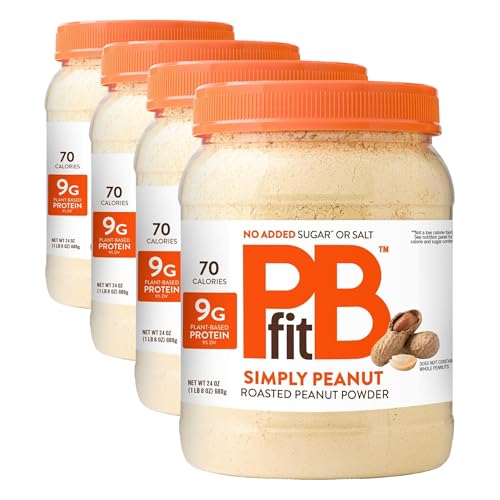 Image of PBfit 24 Ounce Simply Peanut Powdered Peanut Powder, No Added Sugar or Salt, Non-GMO, Plant-Based, Gluten-Free Protein Powder, 9g of Protein 9% DV (Pack of 4)