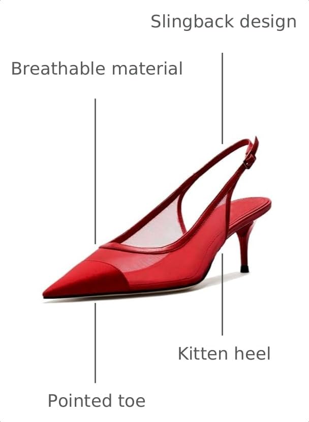 Image of Mesh Kitten Heels for Women Slingback Design with Pointed Toe Breathable and Stylish Elegant Low Heel for Comfort