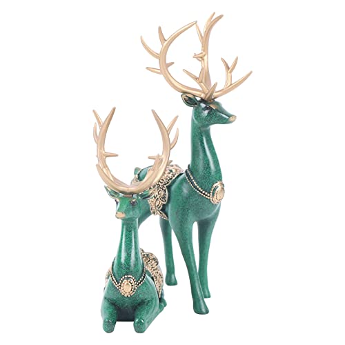 Set 2 Figuras Reno Verde Decoración Navidad Resina miniatura 6