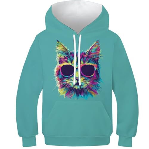 Pull à manches longues de style sweat-shirt à capuche enfant avec motif chat mignon 11-13Y