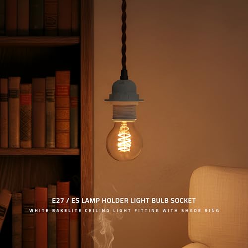 LEDSone E27 Lamp Holder, Vintage Edison Lamp Holder, E27 Screw Lampholder Fitting, DIY Pendant Ceiling Table Light, E27 Base Light Bulb Socket Holder (White) - Image 5